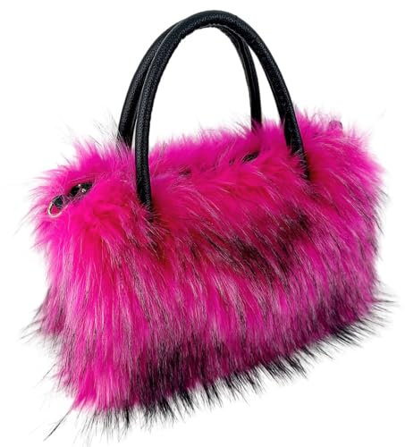 Huamengyuan Faux Fur Handbag Environmentally Friendly Plush Bag Women's Autumn Winter Faux Fur Shoulder Bag Plush Handbag Fluffy Pouch Bag Fluffy Purse for Uni Girls, Rose Pink, One Size