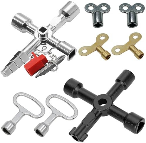 AHEJIOO 8 Stück Heizungsentlüftungsschlüssel Set, Schwarzer Heizungsschlüssel, Goldener Heizkörperentlüftungsschlüssel, Dreieckschlüssel, Entlüftungsschlüssel für Heizkörper und Wasserhähne