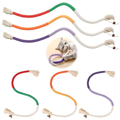 Yoicn Lth 6 Piezas Cuerda de morder，Juguete Cuerda Gato, Masticar Palos Gato, Hierba Gatera Juguete para Limpiar Los Dientes y Liberar El Estrés (60 cm, 70 cm