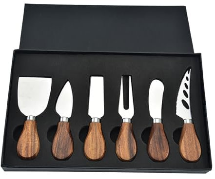 Bafnsiji 6 Pcs Fromage Couteau Set, en Acier Inoxydable Couteau Set en Bois Poignée, en Acier Inoxydable Fromage Couteaux Fourchette Fromage Pelle