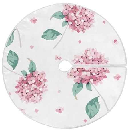 Christmas Tree Skirt Vintage Hortensia Flowers Xmas Tree Ornaments Christmas Tree Mat for Decorations Holiday Party 90cm