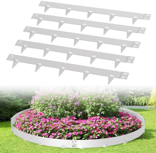 Ansobea Rasenkante Metall,beeteinfassung Metall,Mit Dornen für einfache Bodeninstallation 100x18cm Beeteinfassung Mähkante Palisade Gartenbeet, Grau (Länge 5m - Höhe 18cm)