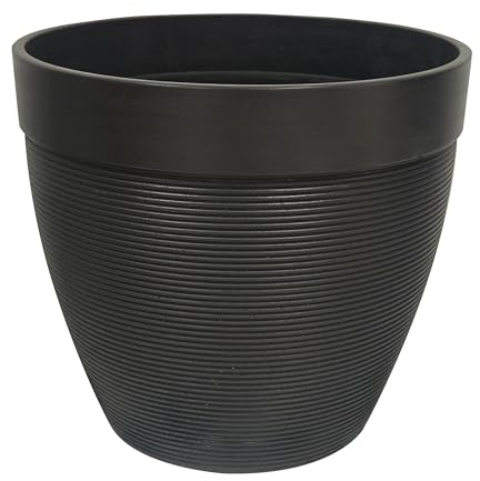 Olly & Rose Artstone Black 25cm Plant Pot Black - Horizontal Lines Large Plant Pots Outdoor and Indoor - Planters - Flower Pots