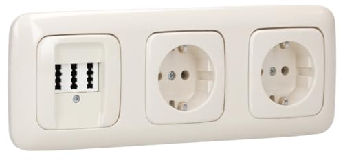 Busch-Jaeger Busch-Duro 2000 SI Set: 1x Rutenbeck Anschlußdose TAE 3x6 NFN Up0 rw mit Zentralscheibe + 2x 20 EUC-212 Steckdose + 2513-212 3-fach Rahmen Cremeweiß