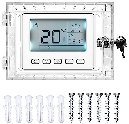 Thermostat Cover with Lock, Wall Mounted Acrylic Thermostat Guard Box with 4pcs Screws & Bolts, Transparent Thermostat Protective Cover for Restaurants School Ac Panel (#3 Keylock(Rectangle))