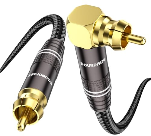 SOUNDFAM High-End Subwoofer Cable 6ft - 90° Right Angle RCA Cable | 75Ω OFC Coaxial | Dual Shielded | Home Theater, Hi-Fi Audio Systems