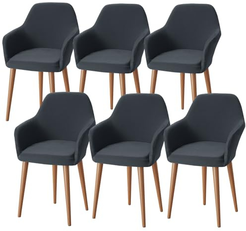 Alishomtll Stretch Stuhlhussen 6er Set Sesselbezug Stuhlbezug mit Armlehnen Abnehmbare Waschbar Schonbezug für Bürostühle Esszimmerstühle Bezug für Küche Bankett Hochzeit Party (Grau, 6 Stück)