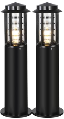 Landscape Path Light E26 Round Bollard Path Lights Modern Outdoor Driveway Lighting Lawn Floor Lamp Outside Housing Waterproof Pathway Lights Black Wired Post Path Lamps For Walkway Yard Garden