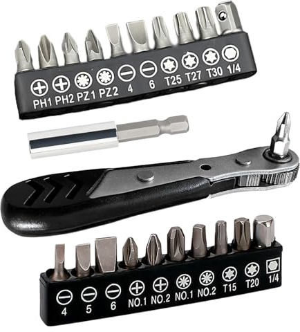 BeoTnp Ratchet Screwdriver, Right Angle Screwdriver, Small Ratchet Set for Repair, 36-Tooth Ratchet Wrench, 22-Piece Set with 4/6 Bits and 6mm Extension Bar, Ideal for Tight Spaces