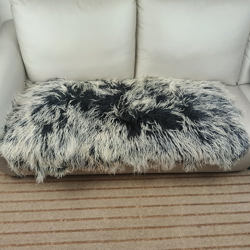 Genuine Mongolian Lamb Fur Plate 2x4FT – Real Sheepskin Pelt for Rugs, Upholstery, Crafts, Home Décor – Soft Curly Wool Hide (Frosted Black)
