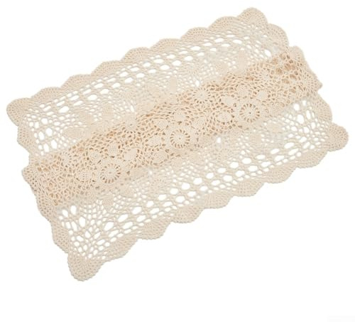 Aprilsunnyzone Spitzendeckchen-Tischdecke aus Baumwolle für Vintage-Heimdekoration, perfekt für DIY-Projekte (60 x 60 cm, Beige)