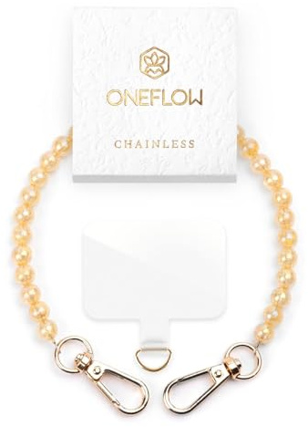 ONEFLOW Perlen Handyanhänger fürs Handgelenk, Universal Handykette kurz Handschlaufe, Handyband Abnehmbar für Handy Hüllen, Anhänger Kette mit Karabiner, Chainless Paradise Pearls