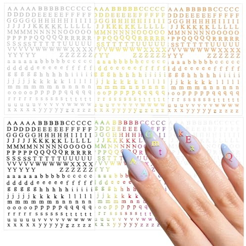 Lot de 6 feuilles d'autocollants pour décoration d'ongles, lettres de l'alphabet anglais, accessoires de design d'ongles