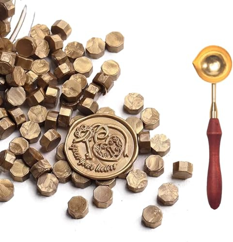 Perles de Cire à Cacheter, 100 Pièces Kit Cire à Cacheter, Personnalisé Perles de Cires, Bougie à Fondre, avec CuillèRe à Fondre, Bâtonnets de Octogonaux, pour Cartes et Enveloppes, Invitations