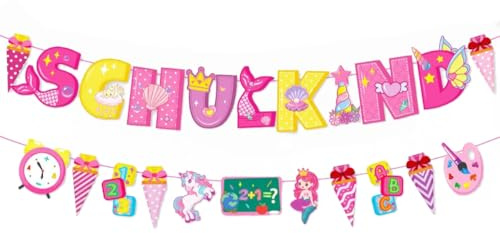 Einschulung Deko,Girlande Hängende Dekoration für Schuleinführung,2025 Einschulung Schulanfang Junge Mädchen，Schule Dekoration Banner bunt (Einschulung Mädchen)