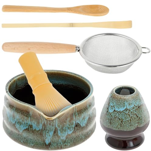 6 Pcs Matcha Whisk Set Elegant Japanese Matcha Tea Set for Making Breakfast Latte, Includes Ceramic Bowl with Pouring Spout,Bamboo Whisk and Holder Scoop Sifter Kit for Beginners and Enthusiasts