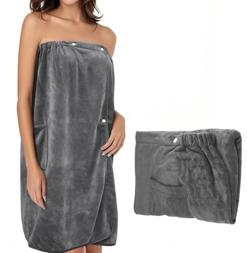VIBINHO Saunakilt Damen, Saunarock & Saunakleid aus Schnelltrocknender Mikrofaser, 80x140 cm, Elastisch mit Verstellbaren Knöpfen & Tasche für Sauna, Fitness, Strand und Schwimmbad