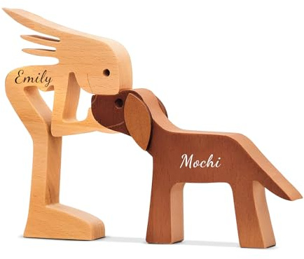 XSTZR Personalisiertes handgefertigtes Holzgeschenk für Hundeliebhaber - Mann und Hund Schnitzfigur, Haustierskulptur für Zuhause, Bürodekoration, Haustier-Gedenkstatue (Stil 2)
