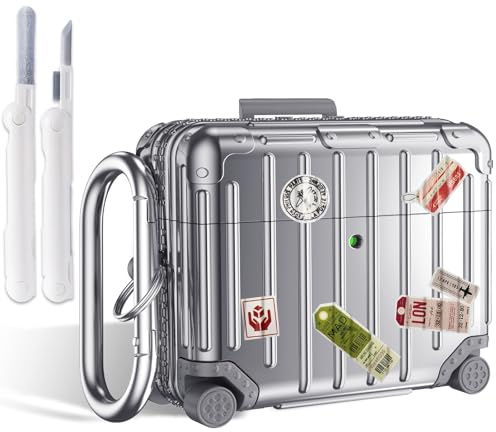 VISOOM für AirPods Pro 3 Hülle 2025 Lustiges Koffer Design TPU Schutzhülle | Stoßfestes AirPods Pro 3 Case mit Reinigungsset & Karabiner, Schutz Cover Zubehör für Damen Herren - Silber