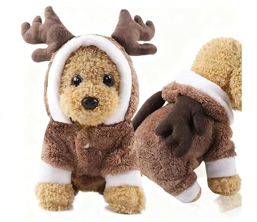 Hundekleidung Fleece Hundepullover für kleine Hunde Sweatshirts hundemantel katzenpullover Pet Hoodie Kleidung Hund Overall für kleine mittlere Hunde Katzen Teddy Brauner Elch XL