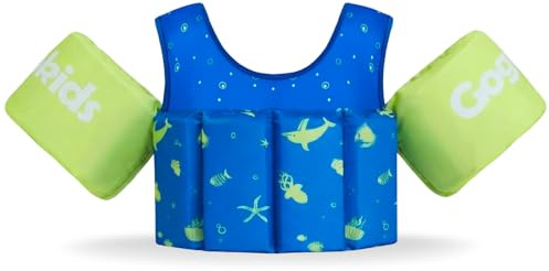 Gogokids Gilet da nuoto per bambini con braccioli non gonfiabili, giubbotto da nuoto regolabile indossabile per bambini, in tessuto morbido ed elastico, adatto per bambini dai 2 ai 6 anni (15-30 kg