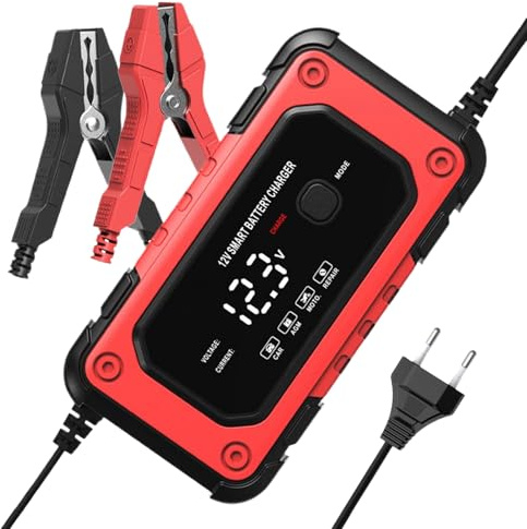 doyandader Cargador de Batería para Automóvil,Cargador De Batería Inteligente 12V 6A | Pantalla LCD Desulfador Automático Mantenimiento | Uso Estacionario Enrutamiento Marítimo Exterior Garaje