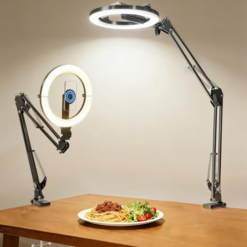 Lámpara de anillo magnética con soporte para teléfono para montaje de cámara de escritorio, trípode de mesa articulado flexible de 5000mAh, soporte para iPhone para grabación de video de cocina y uñas