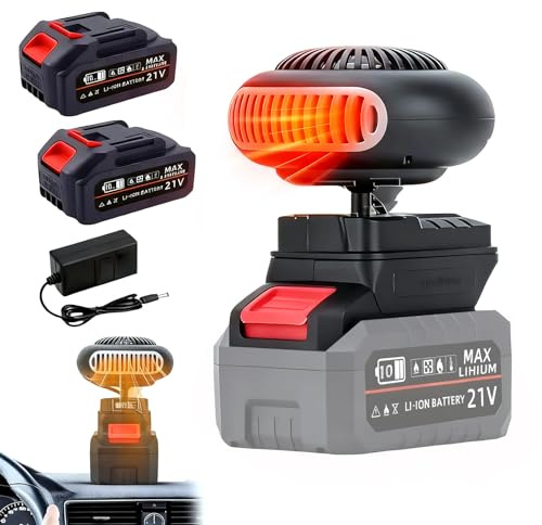 Auto Heizung mit Akku, Mini Akku Heizlüfter mit Kippschutz,Wiederaufladbare mit USB-Anschluss,Tragbare Auto Heizung mit 2 Stufen (30-80°C),Kabellos für Auto, Büro & Zuhause (2 Batterie)