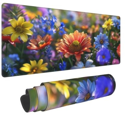 Alfombrilla Ratón XXL Gaming 1400x600x3mm, Grande Alfombrilla Ratón Flor Patrón Mouse Pad Gaming, Tapete Rato Color Impermeable y Antideslizante Base de Goma para Decoracion Escritorio Hogares 0E-414