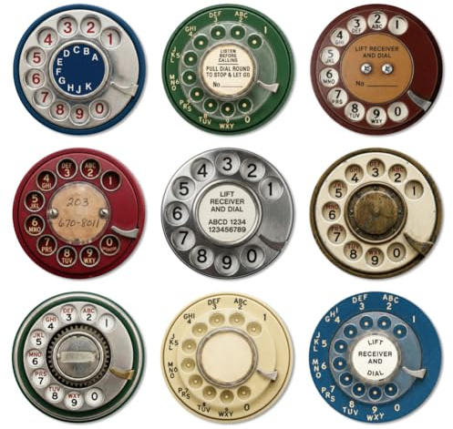 ANATTASOUL Telephone Dial Plates Wood Coasters Set of 9 for Coffee Table | Home Decor,3.9 Round,Vintage,Colorful Wooden Cup Mat,Funny Desk Coasters,for Apartment,Office,Bar,Kitchen,Gifts