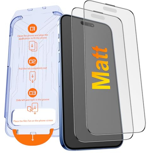 Kuteja Matt Panzerglas für iPhone 16 [2 Stück], 9H Härte Full Screen Matte Schutzfolie, Automatische Staubentfernung Folie, Anti-Fingerabdruck, Blendschutz