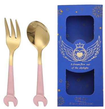 Juego de utensilios de café con ergonómico, cuchara y tenedor de acero inoxidable para servir postres, accesorios de cocina, cuchara y tenedor de postre ergonómicos