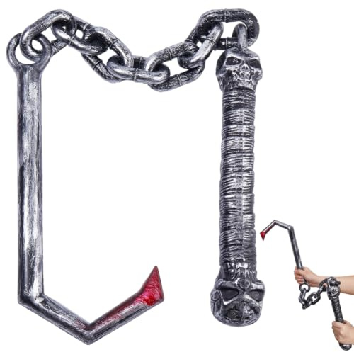 SOFPLATE 1 unidad de Cadena de Halloween de 93cm /36.61 pulgadas Accesorio de Disfraz de Halloween Cadena de Hueso de Plástico con Gancho de Hoz Accesorios de Disfraz de Carnicero Accesorio de Disfraz