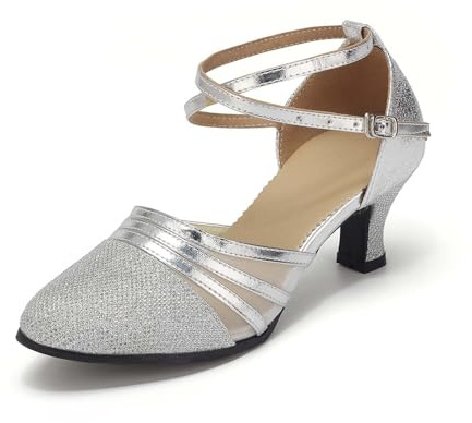 Escarpins à Bride arrière Scintillants avec Boucle pour Danse Latine, Semelle Souple antidérapante, Confort Optimal et Talon mi-Haut, Chaussures habillées pour Femme, idéales pour soirées et