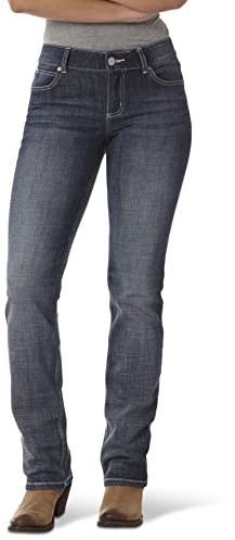 Wrangler Womens Western Mid Rise Stretch Straight Leg Jeans, Dark Indigo, 11 1 US
