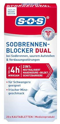 SOS Sodbrennen-Blocker Dual: Sodbrennen Tabletten wirken schnell und langanhaltend, Magentabletten, 2x 20 Kautabletten | Wirken schnell und langanhaltend, Gegen Sodbrennen