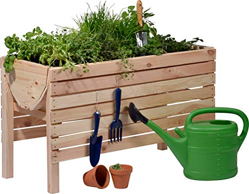dobar® 58196e großes Hochbeet | Erhöhtes Gemüsebeet | Kräuterbeet aus Holz | Pflanzkasten für Balkon/Garten/Terrasse | Salatbeet für die Anzucht | 100 x 45 x 60 cm | Natur