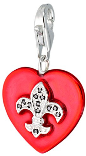 MELINA Charm Anhänger französische Lilie rote Emaille black Zirkonia Silber 925 1801789