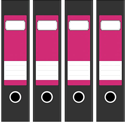 Ordneretiketten | 4 Aufkleber für breite Akten-Ordner | Farbe Rosa Pink | selbstklebende Design Akten-Etiketten | Deko Sticker für Rückenschilder Ordnerrücken | zum Beschreiben