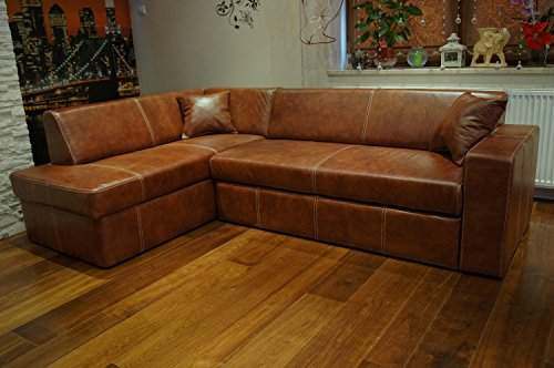 Quattro Meble Echtleder Ecksofa Antalya I 245 x 164cm + 2 x Lederkissen Sofa Couch mit Bettfunktion und Bettkasten Echt Leder Eck Couch