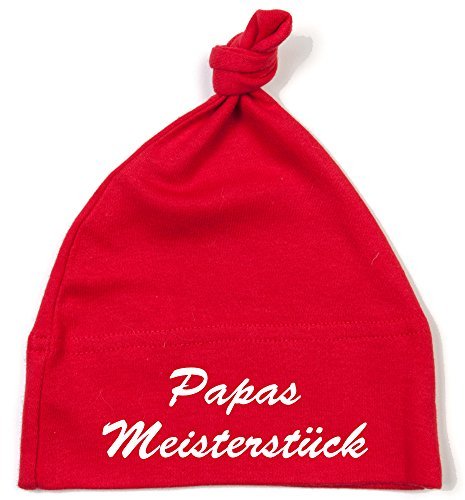 Schnoschi Babymütze in rot mit Papas Meisterstück hochwertig Bestickt/gestickt