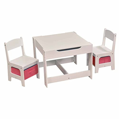 Liberty House Toys Holz-Tisch- und Stuhl-Set, MDF, Weiß, Pink, 48 cm H x 60 cm T
