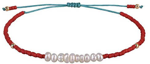 KELITCH Natürlichen Muschelperlen Armbänder Damen Freundschaftsarmbänder Miyuki Perlen Armbänder (Rot A)