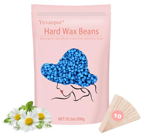 Hard Wax Beads for Hair Removal, Yovanpur Wax Beads for Sensitive Skin, Har Wax Beans for Coarse Hair, Waxing beads for Face, Eyebrow, Body, Bikini, Brazilian At Home 300g (10.5 Oz)/bag (Blue)