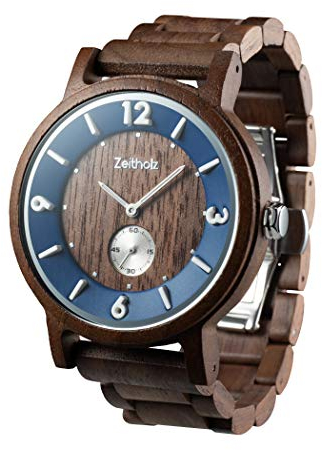 Zeitholz Holzuhr Herren, für Herren, Armbanduhr, Holzuhren Schmiedeberg Kollektion, Analog, 44mm, 100% Naturholz mit Japanischem Quarzwerk. (Braun)