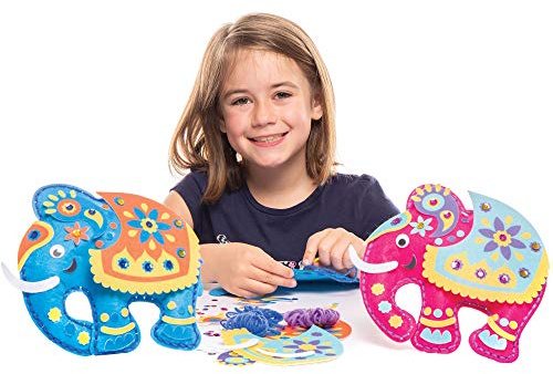 Baker Ross AW989 Fädelset mit Ambari Elefanten, Kissennähen, Kunst und Handwerk für Kinder (2 Stück), sortiert