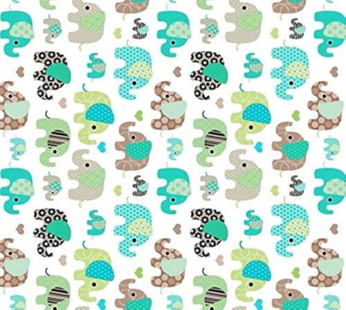 Pingianer 11,99 €/m elefant, 100 % bomull, bomullstyg, barn, metervara, hantverk, sömnad, tyg (elefant turkos, 150 x 160 cm (11,99 €/m))