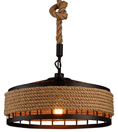 Kronleuchter Hanfseil Pendelleuchten Retro Industrial Eisen Hängelampe Deckenlampe Rustikal Hanf Schmiedeeisen Leuchter Rund Hängende Käfig Bars Weinleseleuchter Restaurant Schlafzimmer Droplights