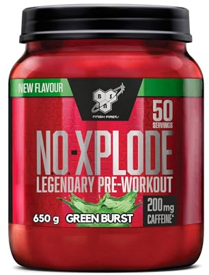 BSN Nutrition N.O.-Xplode Pre-Workout Pulver Nahrungsergänzungsmittel, mehr Energie und Konzentration mit Koffein, Aminosäuren, Vitamin C und Zink, Geschmacksrichtung Green Burst, 50 Portionen, 650 g