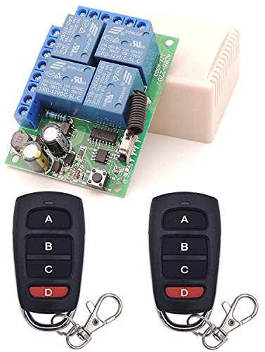 DieseRC Universal Wireless Remote Control Switch AC 110V 120V 240V 220V 10A 4 Channels RF Relay Receiver Board with 2 Transmitters for Motor Garage Door Light Electric Cylindern